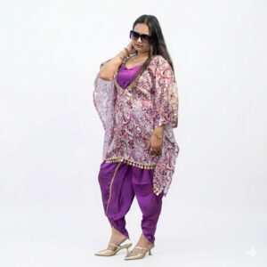 Purple Mirror Lace Co-ord Set with Dhoti Pant (3-Piece Set)