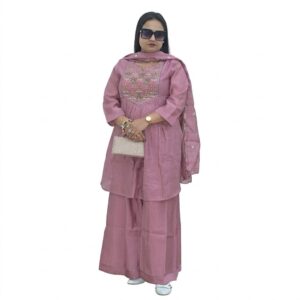 Cotton Silk Palazzo Suit with Heavy Neckline & Dupatta (3-Piece Set)