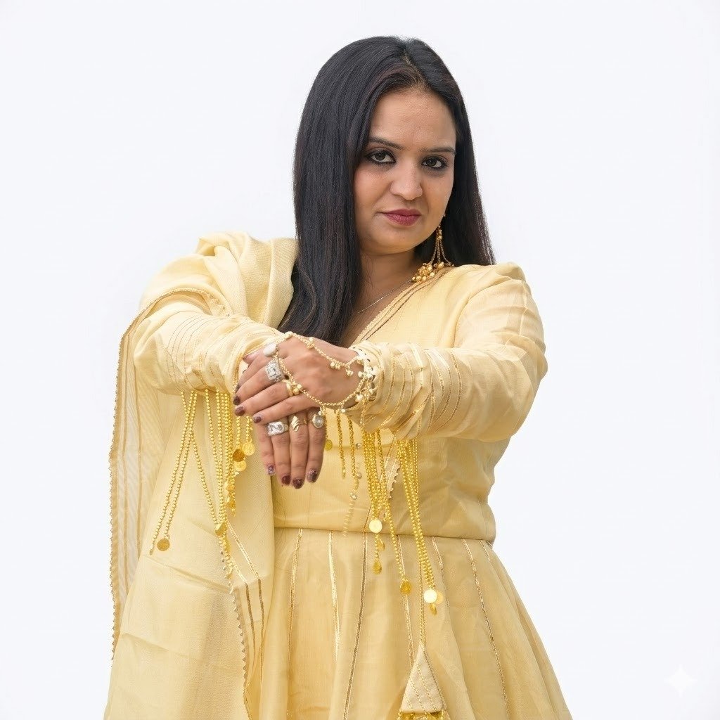 Golden Tissue Silk Anarkali Set with Gota Patti Work (4-Piece Set) - Image 5