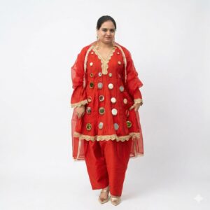 Silk Farshi Salwar Suit with Mirror Work & Organza Dupatta
